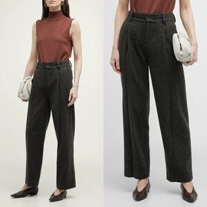 Vince Wool Cashmere Check Plaid Wide Leg Pant 6 High Waisted Trouser Pleat Front